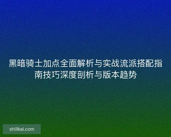 黑暗骑士加点全面解析与实战流派搭配指南技巧深度剖析与版本趋势