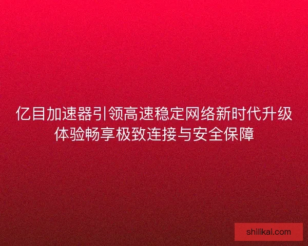亿目加速器引领高速稳定网络新时代升级体验畅享极致连接与安全保障